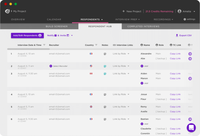 Completed respondent information grid