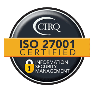 ISO 27001 Certified badge from CIRQ for information security management, featuring a lock icon.