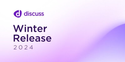 Discuss Winter Release 2024 announcement with purple gradient background.